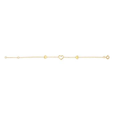 Bracelet 3 Coeurs Plaqué Or, Longueur 17 cm - Emanessence