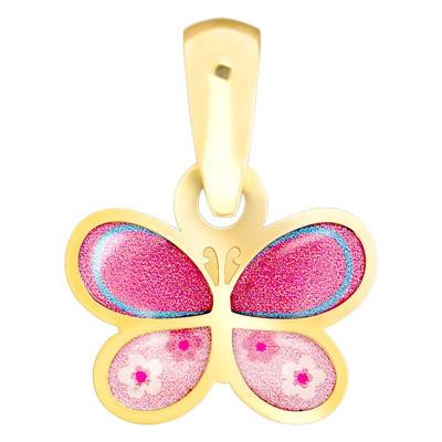 Pendentif papillon rose & or jaune - Bambins