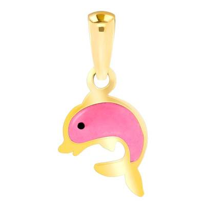 Pendentif Dauphin Rose Email Vernie & Or Jaune - Bambins