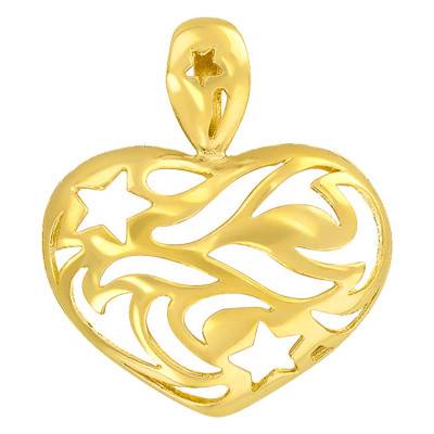 Yellow Gold Open-Work Heart and Star Pendant - Vandona