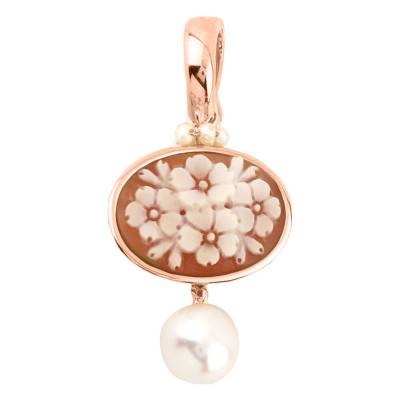 Anastasia Rosé Floral Cameo Pendant & White Pearls - Emanessence