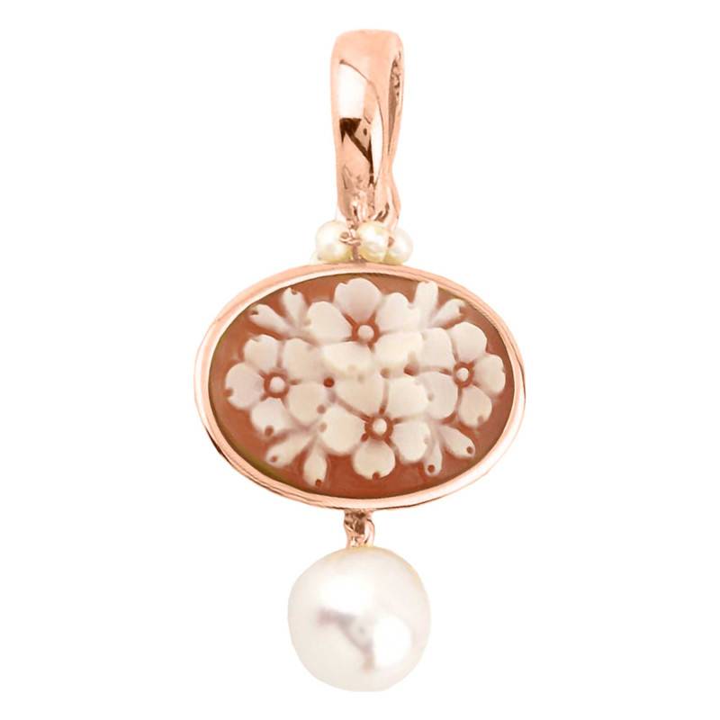 Anastasia Rosé Floral Cameo Pendant & White Pearls - Emanessence