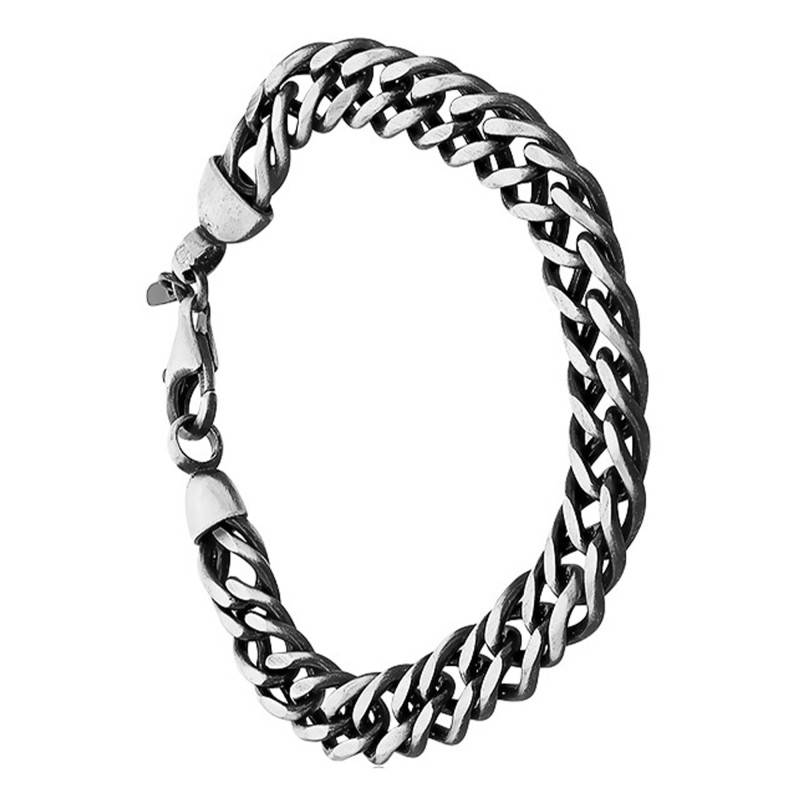925/1000 Silver Double Link Oxidized Effect Bracelet, Length 20 cm - Emanessence