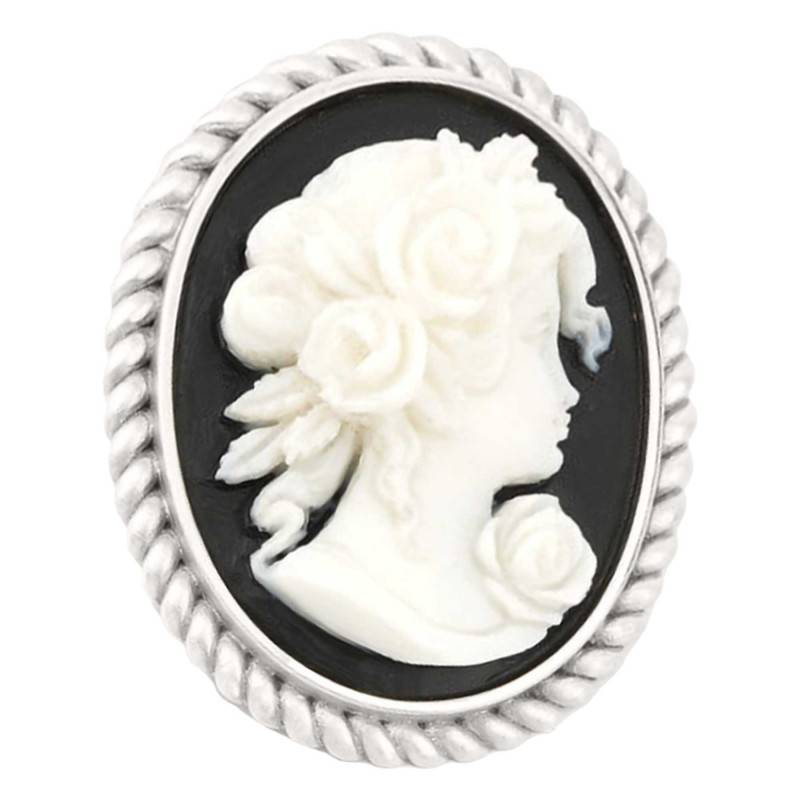 Black Women's Profile Silver Cameo Brooch - Emanessence