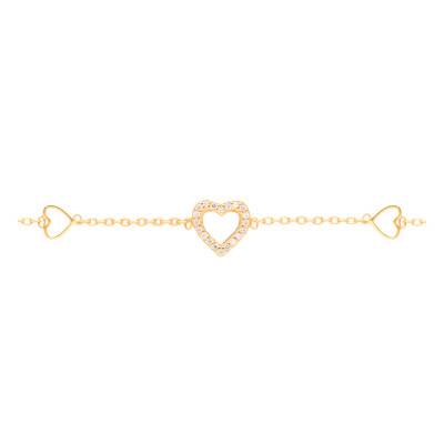 Yellow Gold-Plated & Cubic Zirconia Hearts Bracelet, Length 17.50 cm - Emanessence
