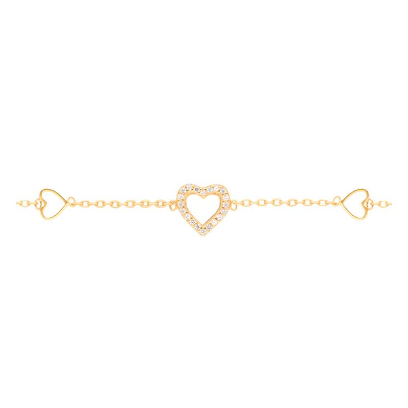 Yellow Gold-Plated & Cubic Zirconia Hearts Bracelet, Length 17.50 cm - Emanessence