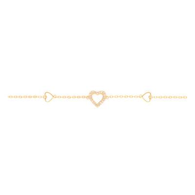Yellow Gold-Plated & Cubic Zirconia Hearts Bracelet, Length 17.50 cm - Emanessence