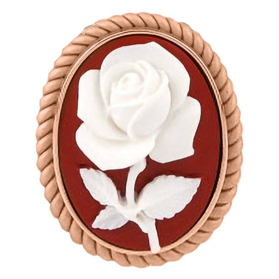Broche Ancienne Or Camée Fleur Rose Rouge - Bijou Fantaisie Unique Vintage, Femme