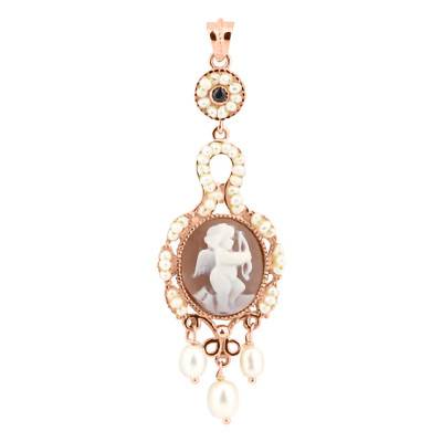 Rose-Gold Anastasia Cupid Cameo & White Pearl Pendant - Emanessence