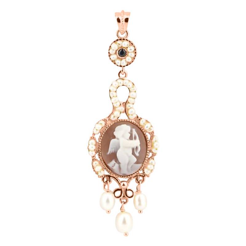 Rose-Gold Anastasia Cupid Cameo & White Pearl Pendant - Emanessence