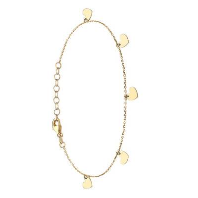 Bracelet 5 coeurs Or Jaune 375, Longueur ajustable 18 cm à 20 cm - Emanessence