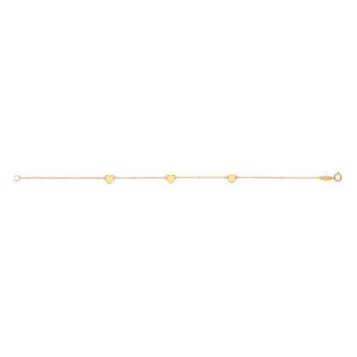 Bracelet Coeurs en Or Jaune 750, Longueur 19 cm, Largeur 0,50 mm - Emanessence