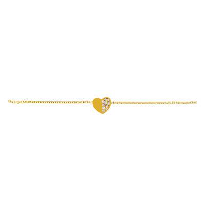 375 Yellow Gold Two-Tone Heart Bracelet, Adjustable Length 18 cm to 19 cm, Width 1 mm - Emanessence