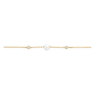 750/1000 Yellow Gold Freshwater Cultured Pearl & Cubic Zirconia Bracelet, Length 16 cm to 18 cm - Emanessence