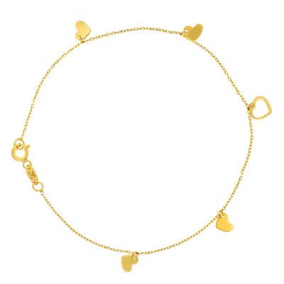 Bracelet cœurs Or Jaune 375, Largeur 0,80 mm, Longueur 19 cm - Emanessence
