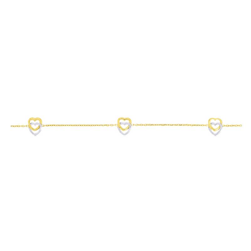 375 Yellow and White Gold Intertwined Hearts Bracelet - Emanessence