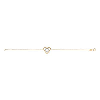 Two-Tone 375/1000 Gold Diamond-Cut Double Heart Bracelet, Length 18.5 cm, Width 0.50 mm - Emanessence