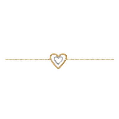 Two-Tone 375/1000 Gold Diamond-Cut Double Heart Bracelet, Length 18.5 cm, Width 0.50 mm - Emanessence