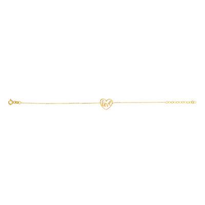 Bracelet Coeur Ajouré Love en Or Jaune 375, Longueur 15,5 cm à 17,5 cm - Emanessence