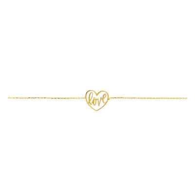 Bracelet Coeur Ajouré Love en Or Jaune 375, Longueur 15,5 cm à 17,5 cm - Emanessence