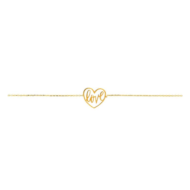 "375/1000 Yellow Gold Open-Work Love Heart Bracelet, Length 15.5 cm to 17.5 cm" - Emanessence