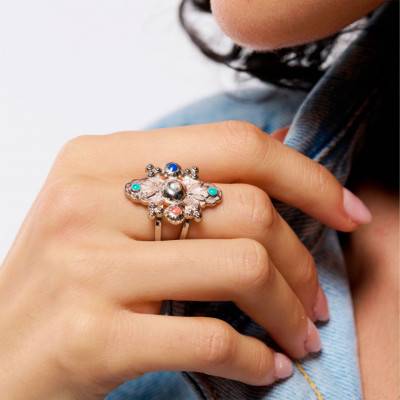 Silver-Toned Varda Ring & Colored Stones - Hipanema