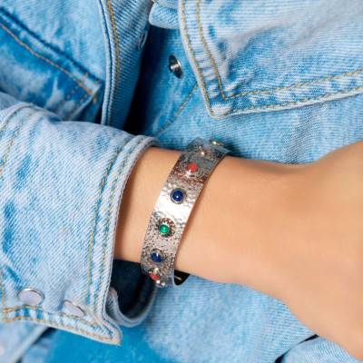 Silver-Toned Todo Bracelet & Stones, Adjustable Length - Hipanema