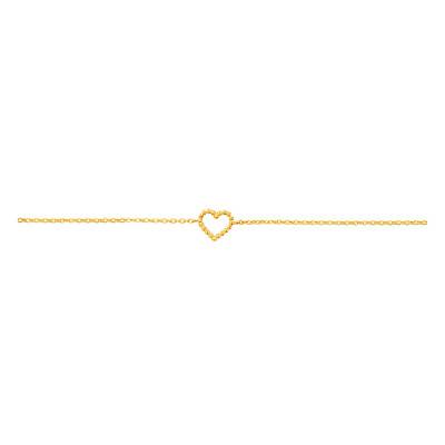 750 Yellow Gold Beaded Heart Bracelet, Length 19 cm, Width 1 mm - Emanessence
