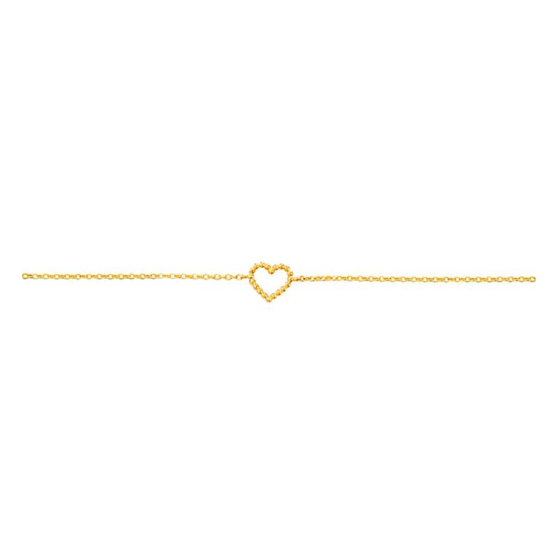 750 Yellow Gold Beaded Heart Bracelet, Length 19 cm, Width 1 mm - Emanessence