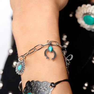 Silver-Toned Amulett Bracelet with Turquoise Beads, Adjustable Length 24 cm - Hipanema