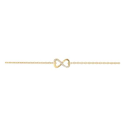 Bracelet Infini Coeurs Plaqué Or et Oxydes de Zirconium, Longueur 18,50 cm, Largeur 1,50 mm - Emanessence
