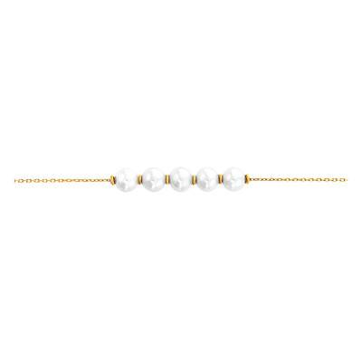375/1000 Yellow Gold & Cultured Pearl Bracelet, Length 16.5 cm to 18 cm - Emanessence