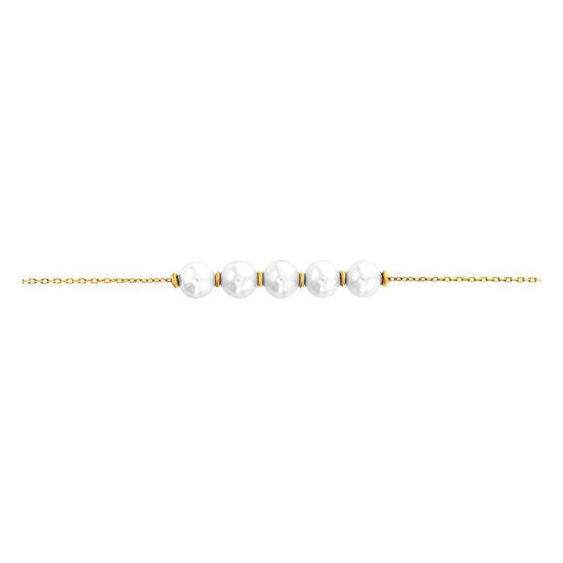 375/1000 Yellow Gold & Cultured Pearl Bracelet, Length 16.5 cm to 18 cm - Emanessence