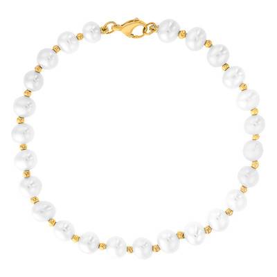 750/1000 Yellow Gold & Cultured Pearl Bracelet, Length 18 cm - Emanessence