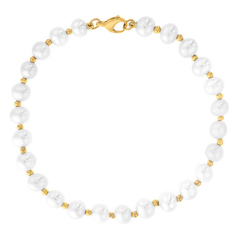 750/1000 Yellow Gold & Cultured Pearl Bracelet, Length 18 cm - Emanessence