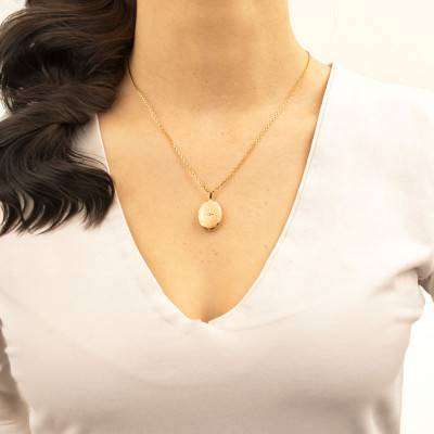Pendentif Photo Ovale Etoile en Or Jaune 375 & Oxyde de Zirconium - Emanessence