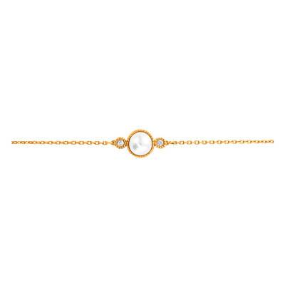 750/1000 Yellow Gold, Cultured Pearl & Diamond Bracelet, Length 16.5 cm to 18 cm - Emanessence