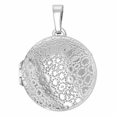 925 Rhodium-Plated Silver Dotted Photo Locket Pendant - Emanessence