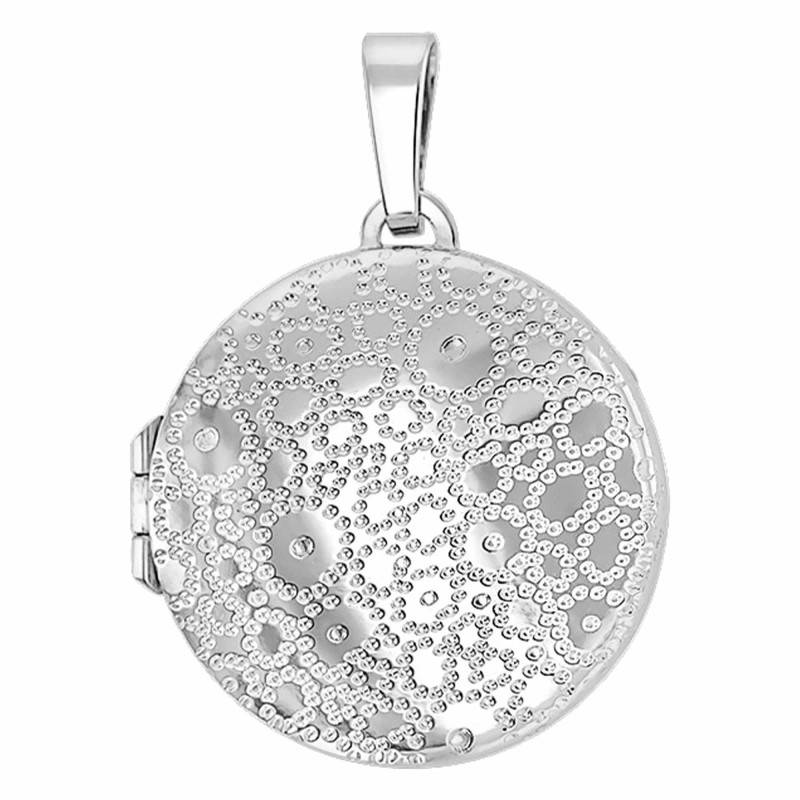 925 Rhodium-Plated Silver Dotted Photo Locket Pendant - Emanessence