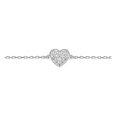375 White Gold & Diamonds Heart Bracelet, Width 0.50 mm - Emanessence