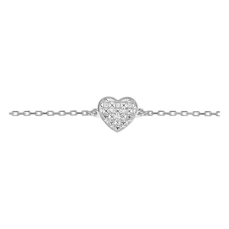 375 White Gold & Diamonds Heart Bracelet, Width 0.50 mm - Emanessence