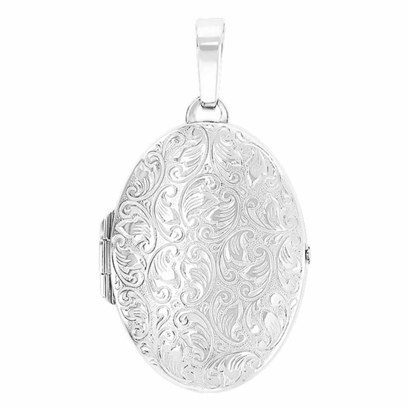 Large Baroque Arabesque Photo Locket Pendant in Rhodium-Plated 925 Silver - Emanessence
