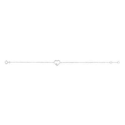 Bracelet Cœur Ajouré Or Blanc 375 & Diamant, Largeur 0,50 mm - Emanessence