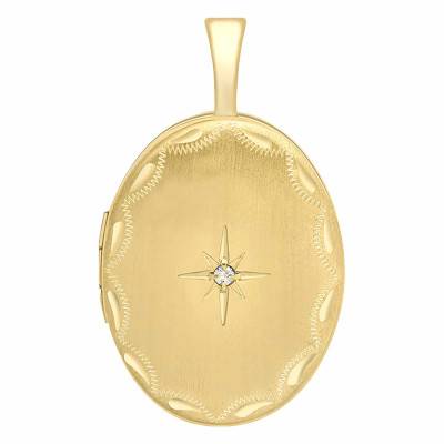 375 Yellow Gold & Diamond 0,01 ct Oval Photo Pendant, 16 x 20 mm - Emanessence