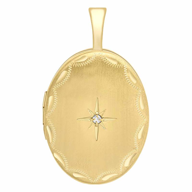375 Yellow Gold & Diamond 0,01 ct Oval Photo Pendant, 16 x 20 mm - Emanessence