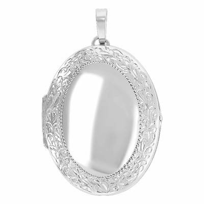 "925/1000 Rhodium-Plated Silver Arabesque Border Large Photo Pendant" - Emanessence