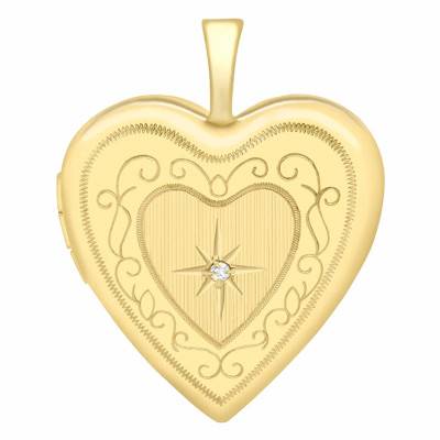 375 Yellow Gold Heart Photo Locket Pendant & 0.01 ct Diamond - Emanessence