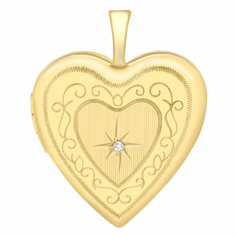 375 Yellow Gold Heart Photo Locket Pendant & 0.01 ct Diamond - Emanessence