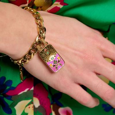 Bracelet Cayro Doré, Émail Violet & Pierres Multicolores, Longueur 16,50 à 19,50 cm - Hipanema