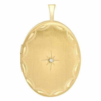375 Yellow Gold & 0.01 ct Diamond Oval Photo Locket Pendant, 20 x 32 mm - Emanessence